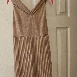 Metallic gold Shimmer high waist pleated long maxi dress formal prom bridesmaid